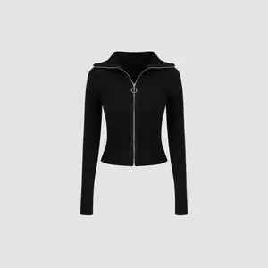 Cider [size 2-26] Knitted Collar Solid Zipper Cardigan