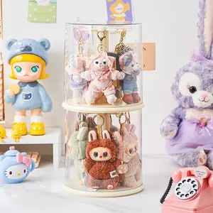 UFORU Clear Dustproof Rotating Display Box, suitable for storing keychains, watches, jewelry and various Labubu doll pendants, an essential organizer for living room, bedroom and study.