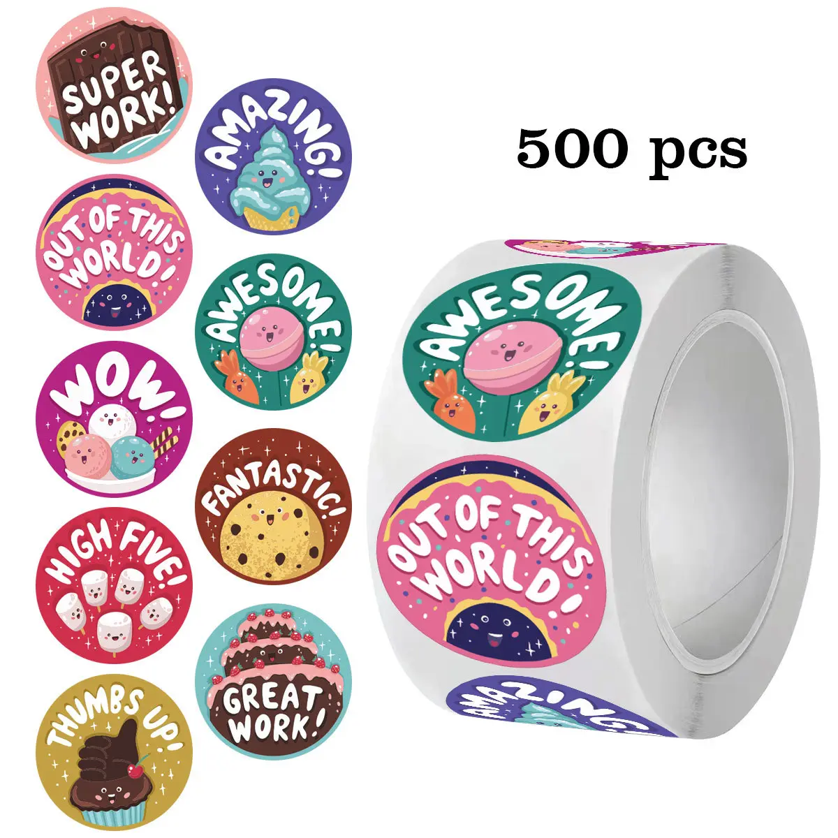 500pcs Sweet Dessert Reward Stickers, 1 Inch Design Variety Pack, Ideal for Teachers & Parents, Classroom School Work Learning Training Use, Decal Sticker, Self Adhesive Stickers, Sticker Packs