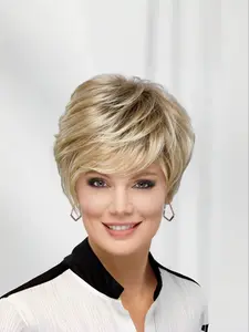 Highlight Blonde Short Curly Wigs for Women, Pixie Cut Wig, Heat Resistant Synthetic Short Hair Wig with Bangs, Synthetic Machine Wigs, Synthetic Material Wigs