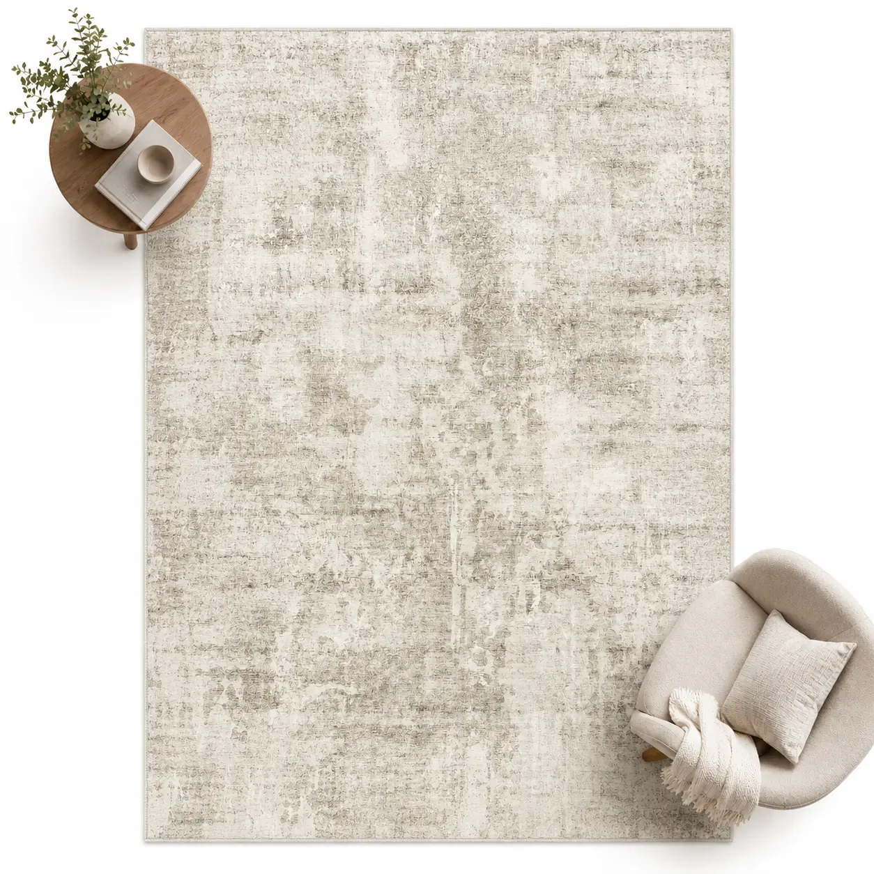 ComiComi Abstract Modern Neutral Beige Area Rug, Soft & Cozy Large Thin Machine Washable Rug, Non-Slip Backing, Water & Stain Resistant Carpet for Living Room, Bedroom, Kids & Pets, Indoor Rug for Home Decor, Apartment, Home Office