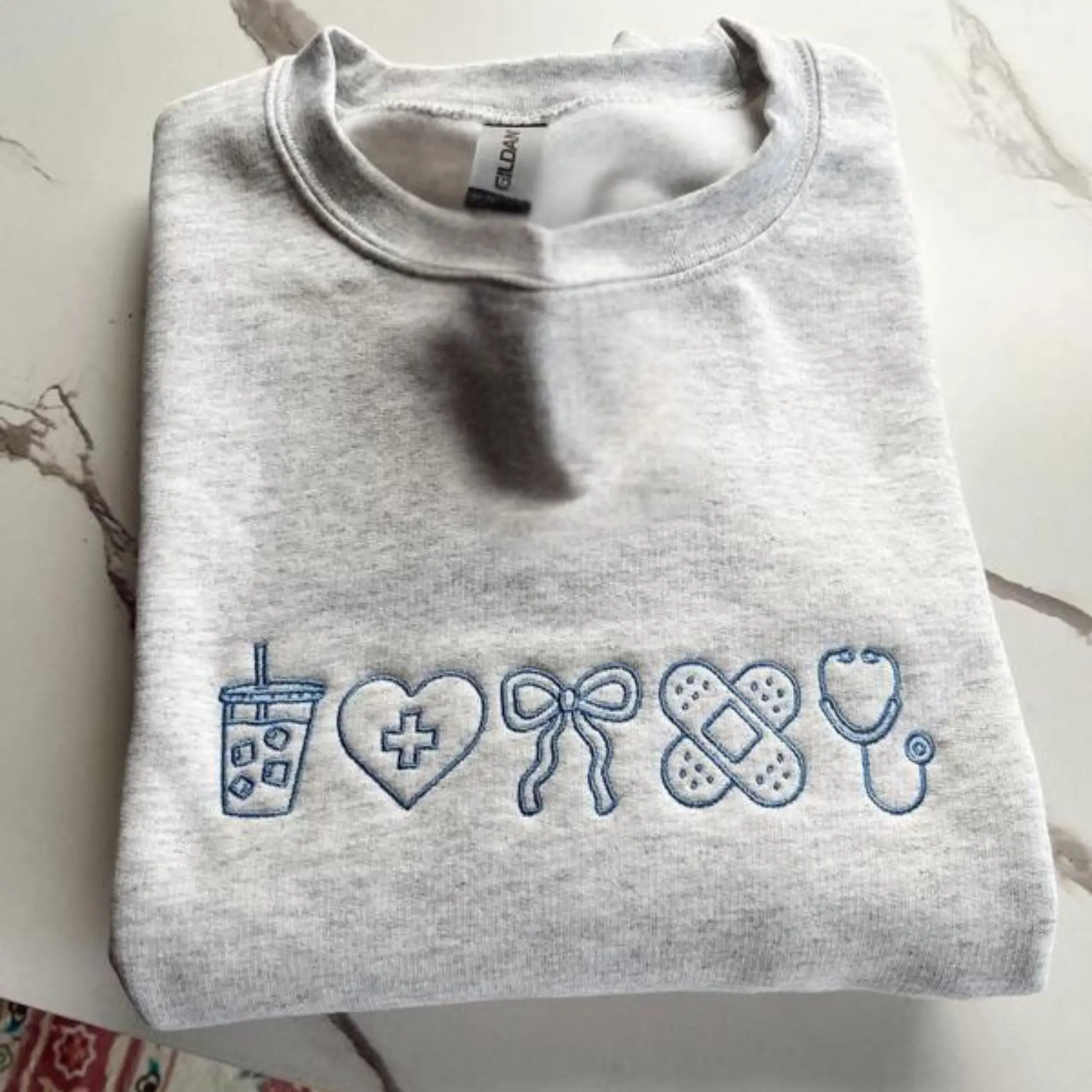 [MADE IN US] Nurse Life Embroidered Sweatshirt, Cozy Nursing Student Pullover with Cute Bow Detail, Gift For Sister, Nurse Shirt