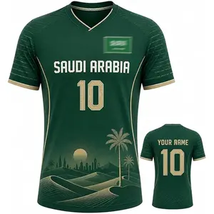 [Custom Name] Saudi Arabia Soccer Fan Jersey, Personalized Name Number Football Shirt, Desert Landscape Graphic Sports Apparel, Green Gold Supporter Jersey, Unisex Football Fan Tee, Gift For Saudi Arabia Fans