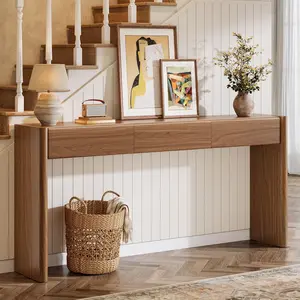 TRIBEWOOD Console Table with 3 Drawers, 70.9" Wooden Entryway Table Behind Couch, Farmhouse Long Console Sofa Station with Storage for Entrance, Foyer, Hallway, Living Room, Easy Assembly (Brown)