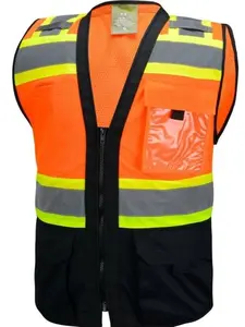 Surveyor Black/ Orange Two Tones Safety Vest, ANSI/ ISEA Photo ID Pocket 802
