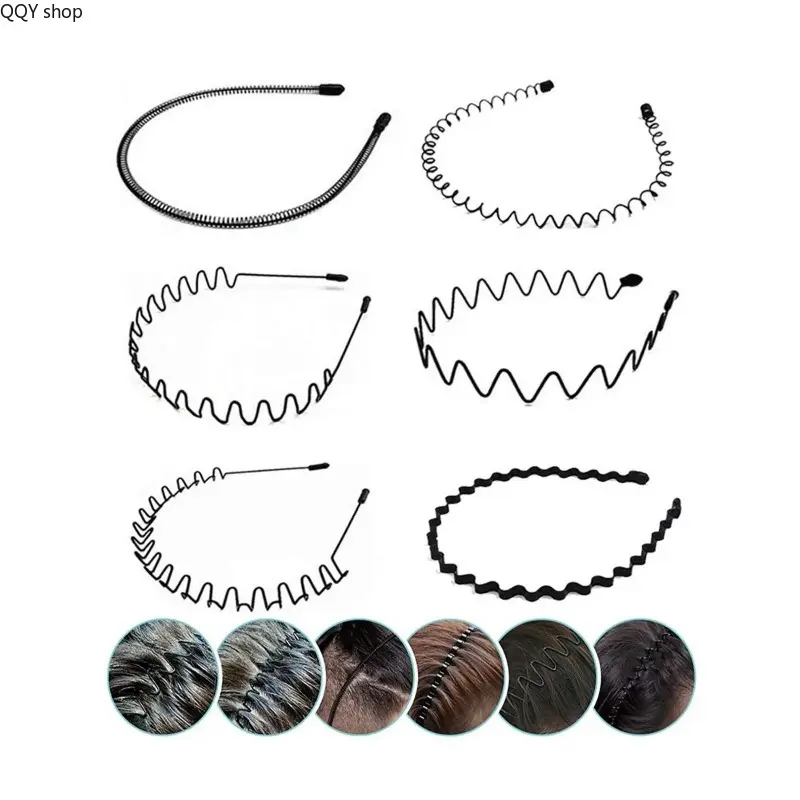 Men's 6-Piece Solid Wavy Zig Zag Headbands, Minimalist Non-Slip Thin Elastic Headband Straps, Lightweight Sports Accessories for Workout, Outdoor Use, Zig Zag Headband