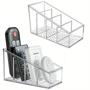 1pc Remote Control Holder, Desk Organizer, Clear Plastic Desktop Organization Holder, 4 Compartments Makeup Brush Holders With Different Heights For Home, Pen Holder For Office And School