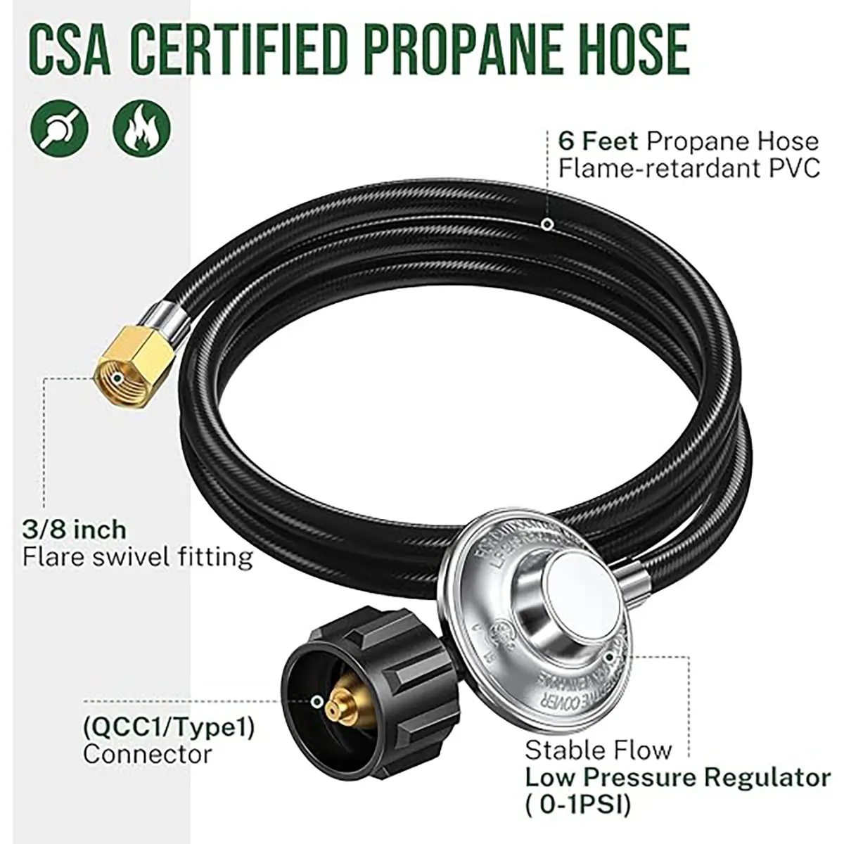Alloxity Propane Regulator with Hose, 2FT Propane Hose with Regulator, Low Pressure Propane Grill Regulator and Hose, 0-1Psi Propane Gas Regulator, Gas Grill Regulator, Propane Hose for Propane Grills