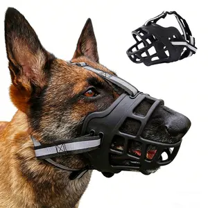 Dog Muzzle to Prevent Biting Chewing Barking, Reflective Adjustable Silicone Muzzle for Dogs, Breathable & Comfortable, Safe for Night Walking, Fits Small to Large Breeds