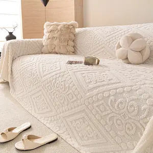 1PC Bohemian Casual Washable Sofa Slipcover | Stylish Geometric Solid Color Plush | Scratch-Resistant Dust-Proof Pet-Friendly | Fits 1-4 Seaters | All-Season Machine Washable Couch Cover Dustproof Sofa Protector Slipcover For Sofa