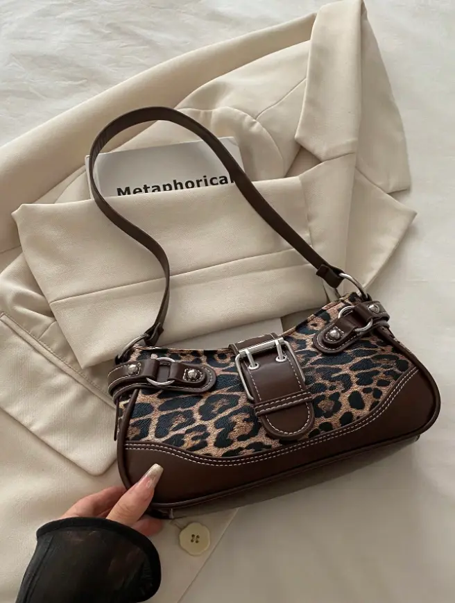 Women's Vintage Leopard Print Large-Capacity Adjustable Snap Hook Shoulder Purse - Home Organizer Storage Everyday Bag for White-Collar Workers, Vintage Purse, Animal