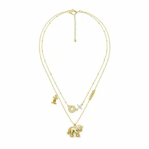 Gold Elephant Pendant Necklace for Women – Layered Crystal Charm Necklace, Vintage Y2K Aesthetic Jewelry, Cute Animal Statement Necklace Hypoallergenic