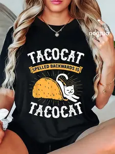 100% Cotton Tacocat Spelled Backwards Is Tacocat Funny Cute Cat Gift Men Women T-Shirt