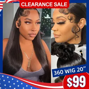 【CLEARANCE SALE】MORE FACE 360 Lace Frontal Wig Straight Transparent Lace Front Human Hair Wigs For Black Woman Pre Plucked 180% Density