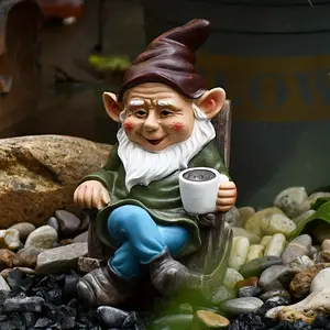 Whimsical Tirifer Drinking Coffee Garden Gnome Statue, Handcrafted Outdoor Sculpture Figurine, Unique Lawn Ornament for Home Garden