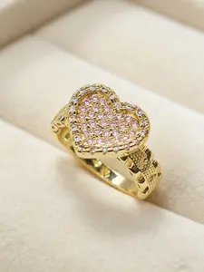 Mother's Day Gift Elegant Copper Heart Cluster Ring with Zirconia, Versatile Wedding Jewelry for Women, Perfect Gift for Anniversaries & Holidays