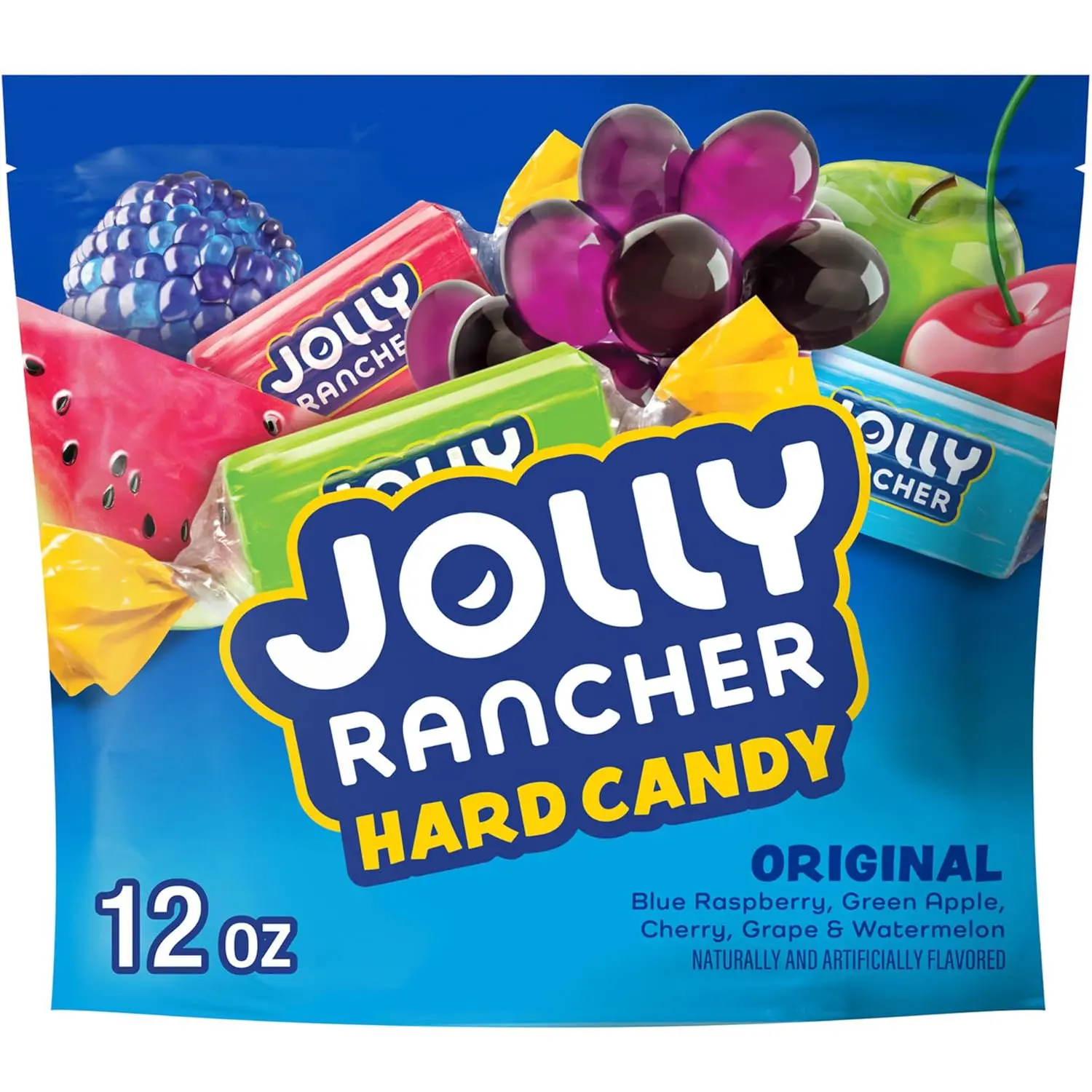 Jolly Rancher Original Fruit Hard Candy Bag, 12 oz | JollyJOLLY RANCHERS Rancher Hard Candy in Cherry, Grape, Watermelon, Blue Raspberry and Green Apple Flavors, Individually Wrapped