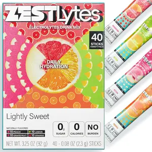 40 Sticks Sugar Free & 0 Calorie Electrolyte Hydration Packets, Lightly Sweet Fruit Electrolyte Powder Drink Mix, Daily Liquid Hydration IV Flavors | 5 Vitamins | 5 Electrolytes | Low Sodium