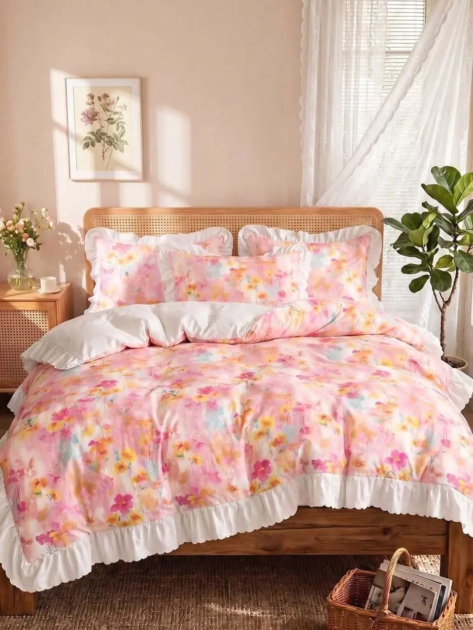 2/3pcs Ruffle Duvet Cover Set, Soft Dorm Bedding, Cozy Bedroom Decor, Breathable Comforter Cover, Twin Full Queen King, Back to School