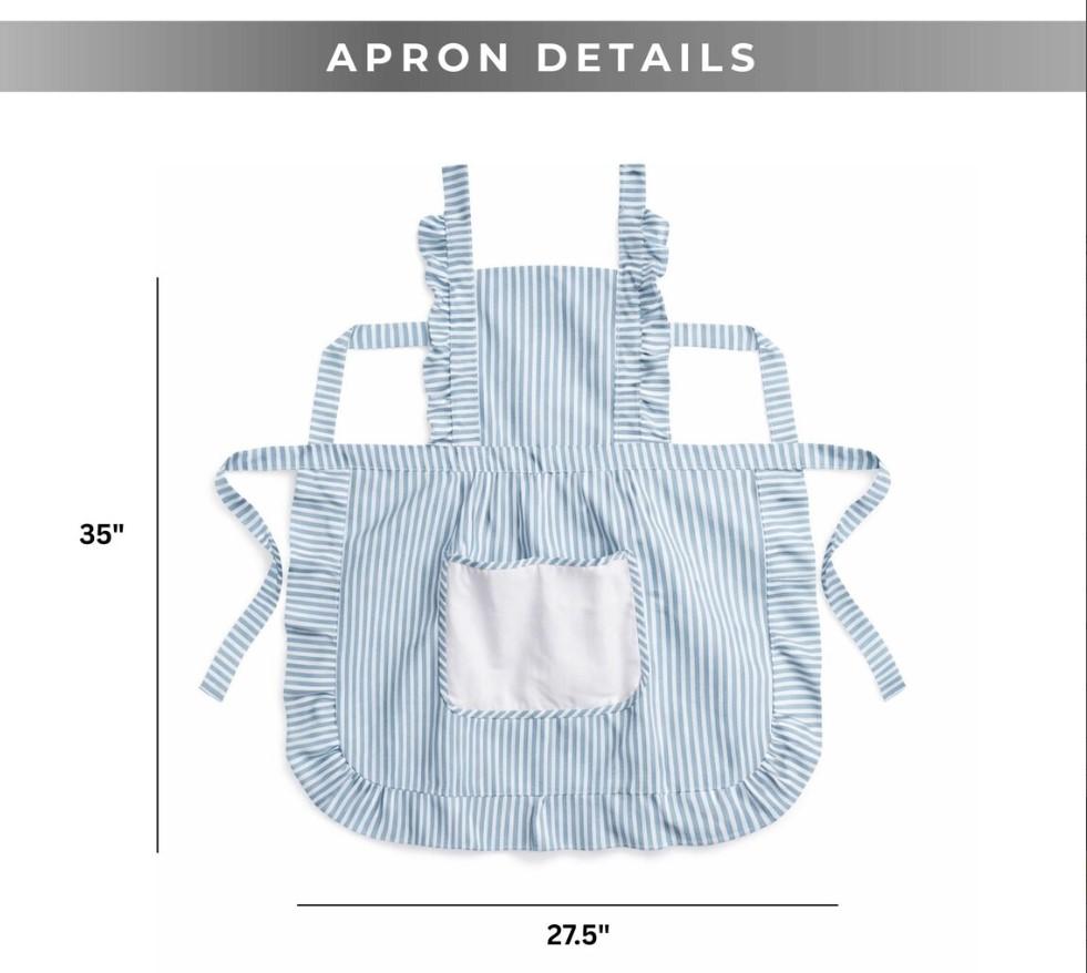 Personalized Striped Linen Apron, Embroidered Custom Name Apron, Kitchen Cooking Ruffle Vintage Chef Apron with Pockets, Gift for Mom