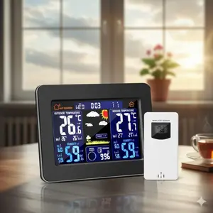 Multi-Function Wireless Weather Station with Color Display, Indoor Outdoor Lcd Thermometer Hygrometer, Alarm Clock, Weather Forecast, Barometer, Moon Phase and Environmental Monitor for Home.