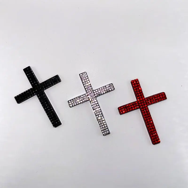 Elegant Diamond Metal Christian Cross Decoration with Sparkling Inlaid Diamonds and Adhesive Backing for Cars Motorcycles and Electric Vehicles