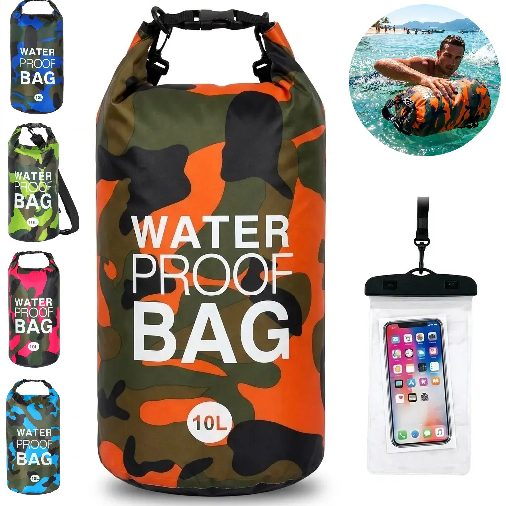 10L Waterproof Dry Bag, Floating Camo Roll Top Sack with Touchscreen Phone Pouch - Water Sports Accessories and Boating Accessory, Dry Bags Waterproof