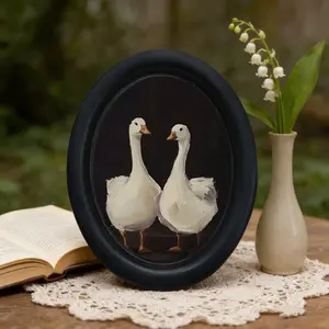 Oil Painting Style Goose Artistic Decorative Art, Oval Frame Vintage Wall Decoration, French Country Style Home Accent, Perfect Gift for Holidays