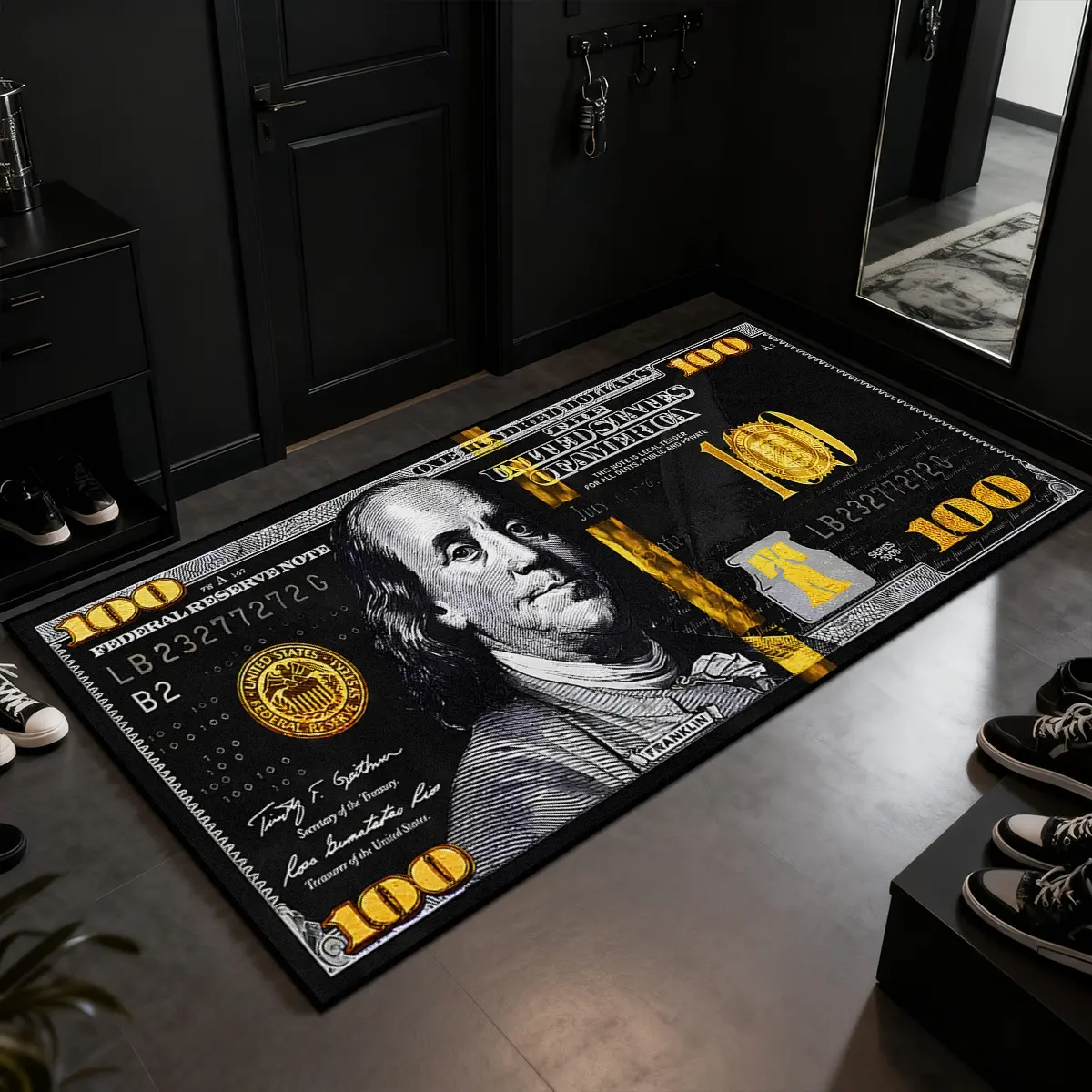 Dollar rug, Decorative area rug, non-slip long rug, $100 Bill Dollar pattern design, 100 Dollar carpet, Machine washable, soft comfortable floor mat, suitable for corridor, kitchen, bedroom, living room and other scenes, multiple sizes available