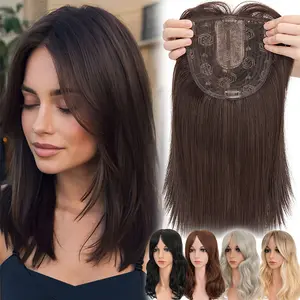 14inch/ 18inch Synthetic Thick Hair Toppers with Bangs Straight /Wavy Clip On Topper Soft & Breathable Hairpiece For Thinning Hair Wiglets