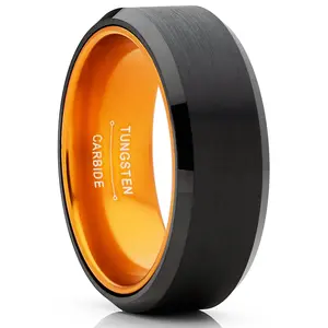 Black Tungsten Wedding Band Men's Ring Interior Beveled Edge Brushed 8mm