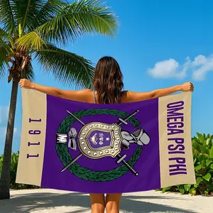 Omega Psi Phi 1911 Fraternity Beach Towel, Soft Symbolic Design, Gold Colors, Perfect for Beach Pool Greek Decor, Leisure Activities, Greek Life Decoration