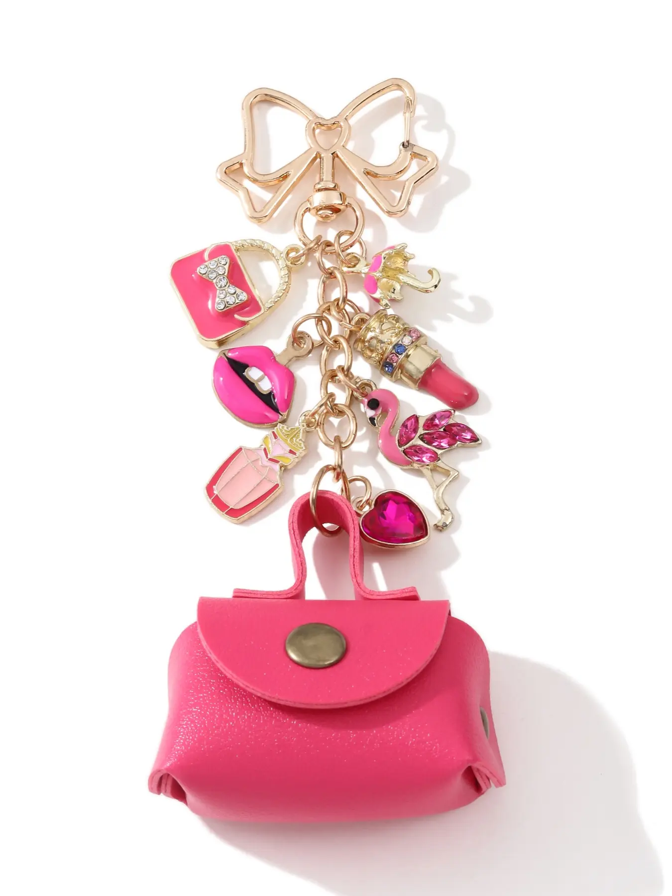 Elegant Mini Vintage Lipstick Heart Design Keychain Accessory for Bags, Rose Creative Heart Oil-Drop Alloy Charm, Trendy Barbie Style Pendant Key Chain Decorations Gift for Friends and Family, Heart Keychains, Fashionable Alloy Keychain
