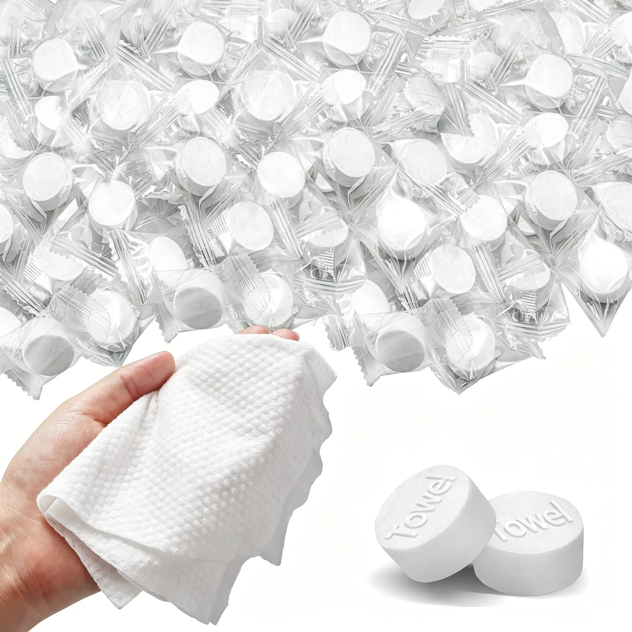 Portable Disposable Mini Compressed Towels, Pearl-Pattern Coin Tissue Tablets for Travel, Camping, Hiking, Sports, Beauty Salon and Home, Lightweight Hand Wipes and Face Towelettes