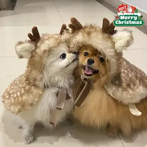 1 Piece Cozy Reindeer Hoodie for Small Dogs and Cats - Soft Plush Christmas Pet Costume with Antlers, Light Brown and White Design, Warm Winter Outfit for Holiday Fun, Pet Holiday Costume |   Reindeer costume for pets |   Plush Pet Hoodie, Dog Winter Coat
