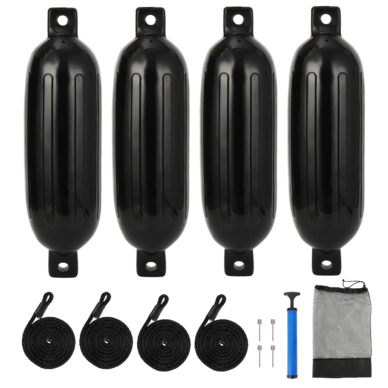 4-Pack Boat Fenders with Ropes, Air Pump, and Storage Bag, Dock Bumpers for 4.5"/5.5"/6.5"/8.5" Boat Fenders Boats, Fishing Boats, Yachts – Durable Boat Dock Protection Accessories