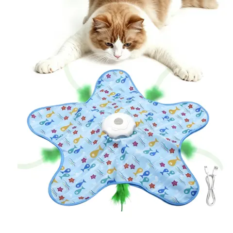 Summerwins Durable & Safe Automatic 360° Rotatable Interactive Kitten Wand Cat Toy - Battery-Powered Plastic, Animal Print/Pentagram, Rotating Feathers, 3 Speed Modes, Hands-Free 45s Tap/Swat Play, Universal Fit, Boredom Prevention for Kittens