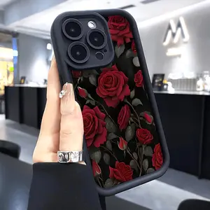 Phone case for iPhone 16 Pro Max 15 Plus 14 13 12 11 XR XS Rose Shockproof Silicone TPU Bumper Drop Protection Soft Cover