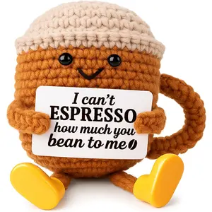 Crochet Coffee Gift – Funny Love Gift with Message Card | Cute Desk Decor for Coffee Lovers, Couples & Anniversary Soft Adorable Stuffed Cuddly Stuffed Animal tiktokshopspringglowup