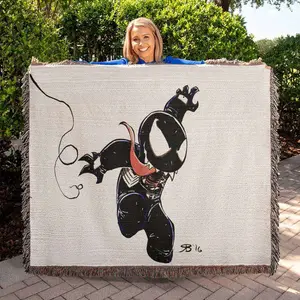 Chibi Venom 50x60 Blanket - Black & White Design Featuring Venom Character with Unique Style and Detailing