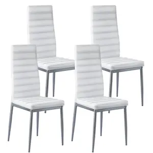 VEVOR Modern Dining Room Accent Chairs Set of 4, Upholstered Leather Side Chair for Dining Tables, Space-Saving Kitchen Table Chair with Thick Cushions and Metal Legs, White