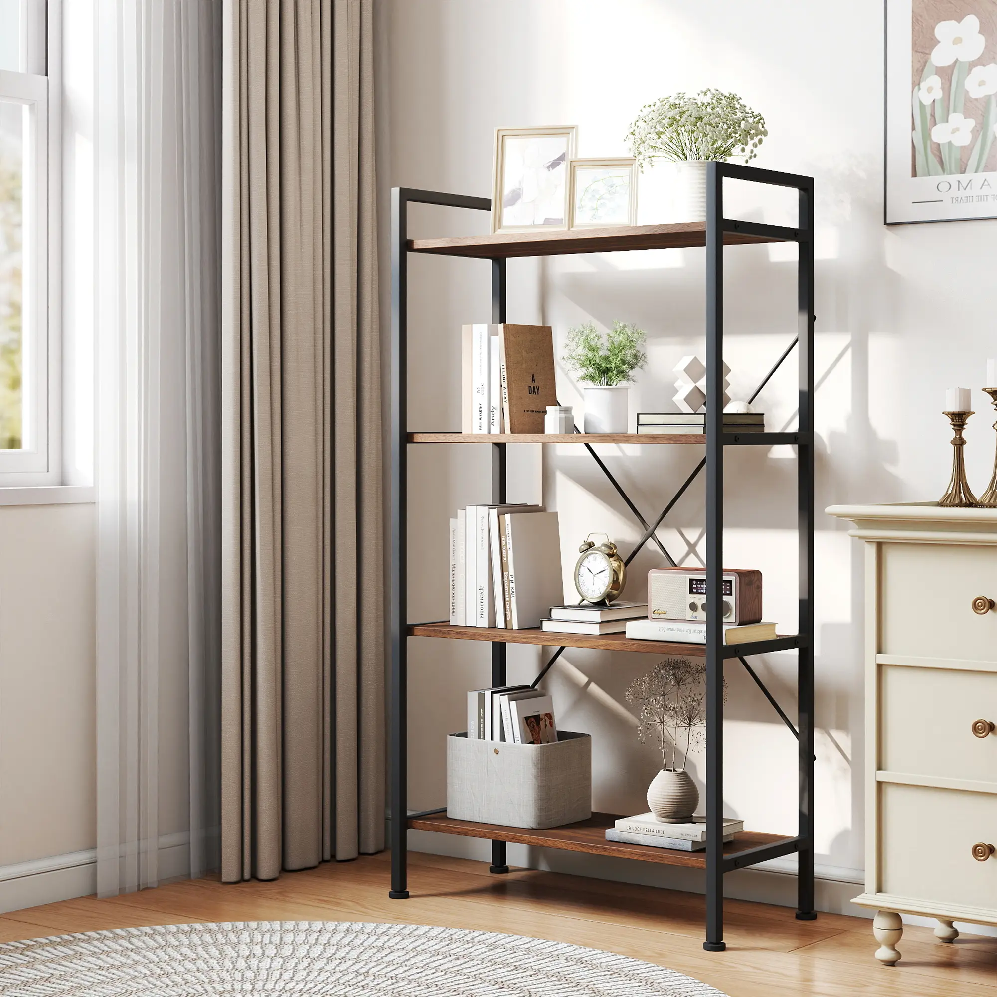 Open Storage Wood Bookshelf - 4-Tier & 5-Tier Organizer Shelves for Home Office, Living Room, Bedroom Organizer, Kitchen Indoor Display Rack summerwins