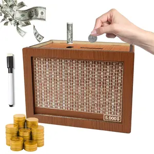Wooden Cash Money Saving Challenge Box, Reusable Money Saving Box, 5000 Savings Challenge Box, Money Box for Cash Saving, Piggy Bank with Numbers for Adults Child (5000 Dollar), Coin Bank, Cash Coin Jar