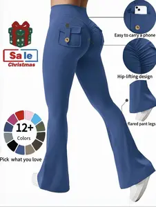 High waisted, hip lifting, abdominal tightening and slim fit yoga pants with pocket design, convenient for carrying small items, suitable for sports, running, cycling, yoga, pickle ball exercise, leisure and multi scene dressing, Flared Yoga Bottoms