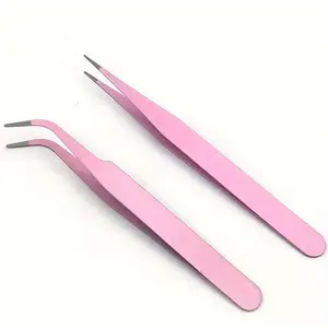 2pcs/pack Pink Color Tweezers, Cute Elbow + Straight Head Jewelry Making Tools for DIY Handmade Jewelry Making and Scrapbooking Handcraft