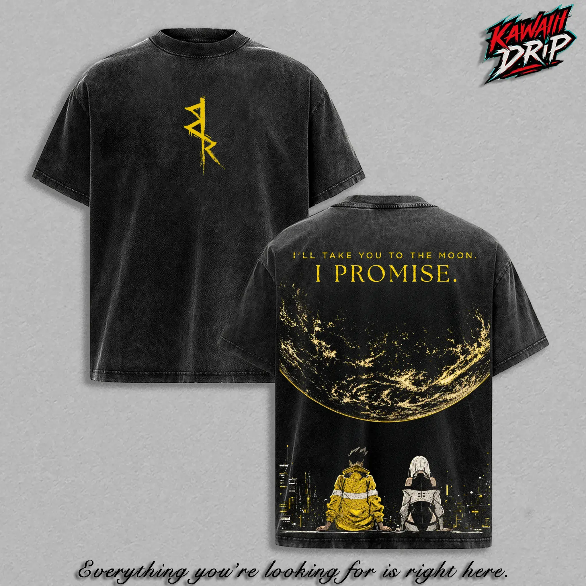 Cyberpunk Edgerunners David & Lucy Anime Graphic Tee Vintage Washed Heavy Cotton Oversized Unisex T-Shirt I'll Take You To The Moon Streetwear Y2K Fashion Japanese Manga Clothes For Men Women Cyberpunk 2077 Merch Gaming Apparel Retro Casual Top Gifts