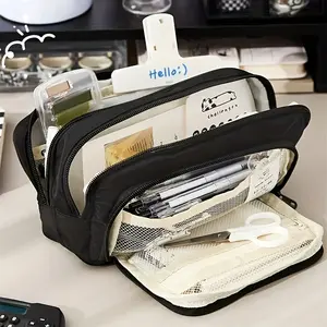 1Pc Large Canvas Pencil Case - Spacious Portable Storage Bag, ideal gift for school, office supplies, art supplies, Writing Pens, students, professionals, men and women