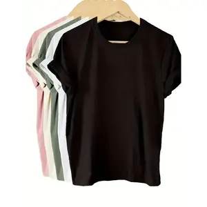 5-Pack Women'S Cotton T-Shirts - Casual Crew Neck, Solid Color, Short Sleeve, Regular Fit, Woven Pullover Tops - Versatile All Seasons Crewneck Basic