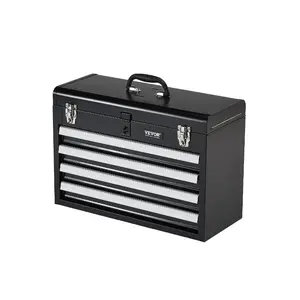 VEVOR Metal Tool Box, 20.5-inch, Portable Metal Tool Box with 3 Drawers, Small Tool Chest with EVA Liners, Ball Bearing Slide Drawers Locking Powder Coated Finish, Multi-Function Tool Organizer