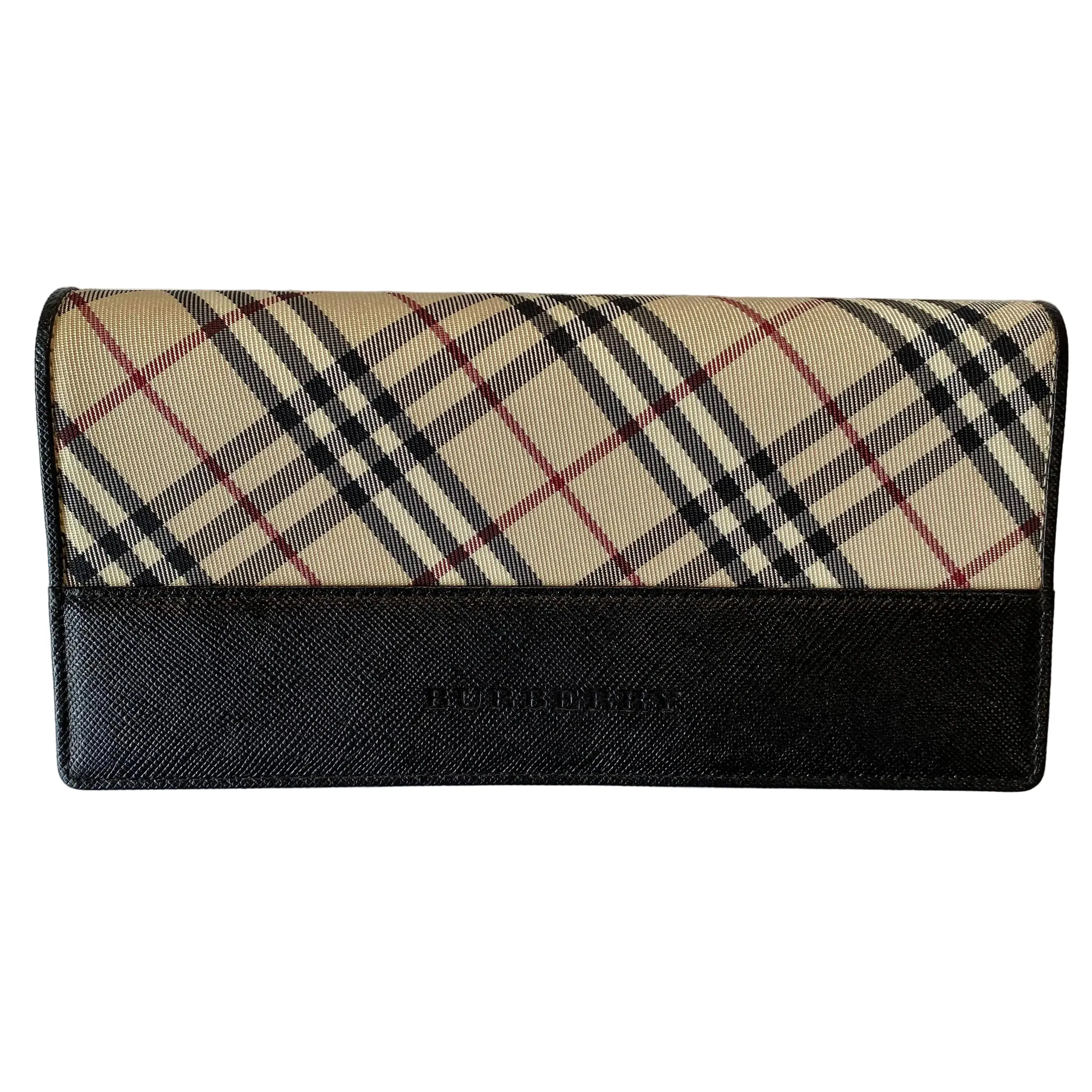Pre-owned BURBERRY wallet Small Leather Goods FINAL SALE NO RETURN AND NO CANCEL classic check black leather long authentic with coa box